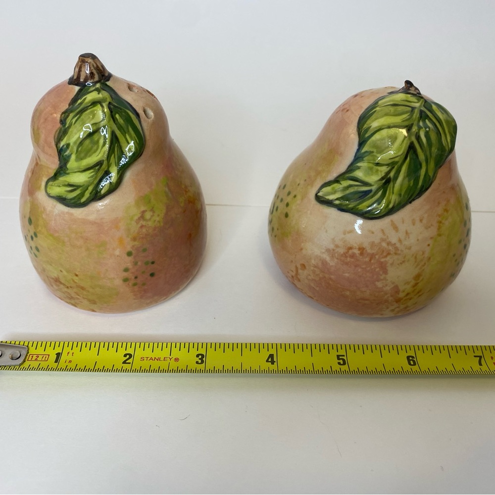 Pottery Salt and Pepper Shakers Pear Shaped Hand Painted by artist Seagrove NC